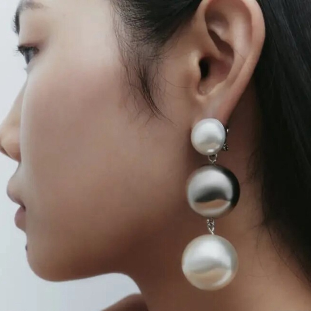 Pearl Silver Bauble Drop Earrings - Picture 4 of 16